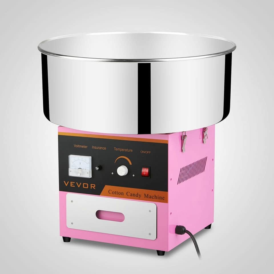 Pink and stainless-steel tabletop cotton candy machine